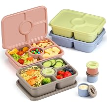 Bento Snack Box Containers, Reusable Meal Prep Lunch Containers for Adults Kids, Stackable Bento Snack Box 4 Pack, Divided Lunchable Food Storage Containers with Sauce Container, Earthy Brown