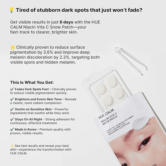HUECALM Niacin Vita C Snow Patch - Fast Dark Spot Removal, Gentle & Effective Whitening Patch, High Adhesion & Long-Lasting Results, Dermatologically Tested, Korean Skincare