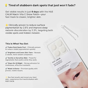 HUECALM Niacin Vita C Snow Patch - Fast Dark Spot Removal, Gentle & Effective Whitening Patch, High Adhesion & Long-Lasting Results, Dermatologically Tested, Korean Skincare
