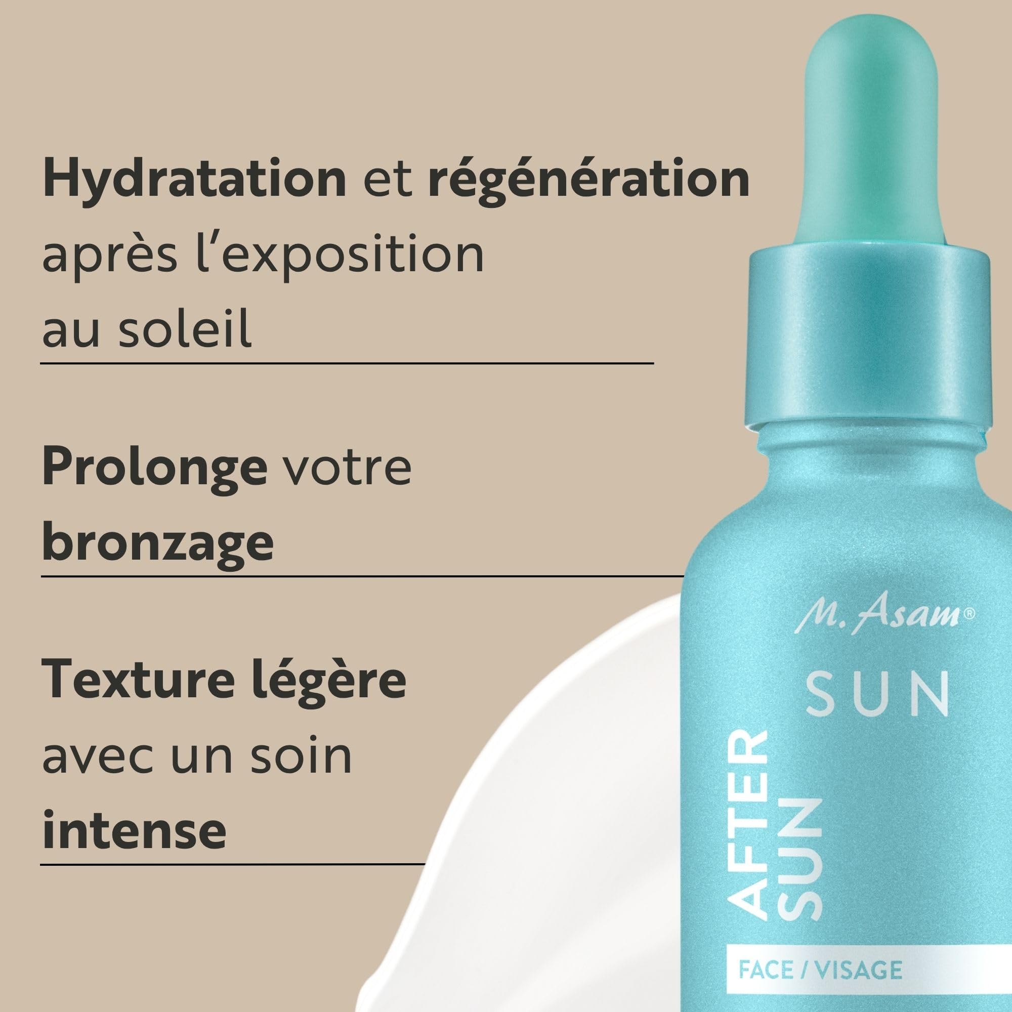 M. Asam SUN After Sun Tan Maximizing Concentrate (30 ml) - apres soleil hydratation intense soin visage avec gel aloe vera panthénol et prolongateur de bronzage pour peau apaisée et bronzage durable