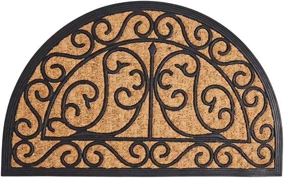 EHC Natural Half Moon Coir & Rubber Backed Door Mat for Indoor and Outdoor, Non-Slip, Dirt Trapper, Durable Rubber Mat, for Front Door, Hallways, Entrance, 45 x 75cm