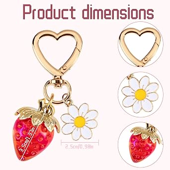 Cute Strawberry Keychain Bag Purse Charms Dais, Flower Keyring Kawaii Bag Accessories for women Handbags Backpack Women Gift