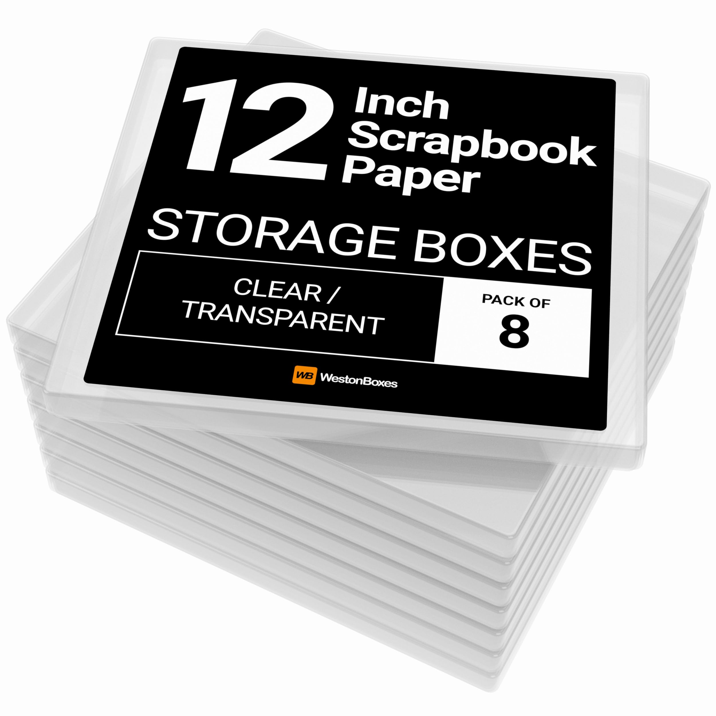Westonboxes Clear 12X12 (12.5 X 13.5 Inch / 31 X 33.5Cm) Plastic Storage Box For Scrapbooking And Paper Crafts - 2.6 Litre Volume (Pack Of 8)