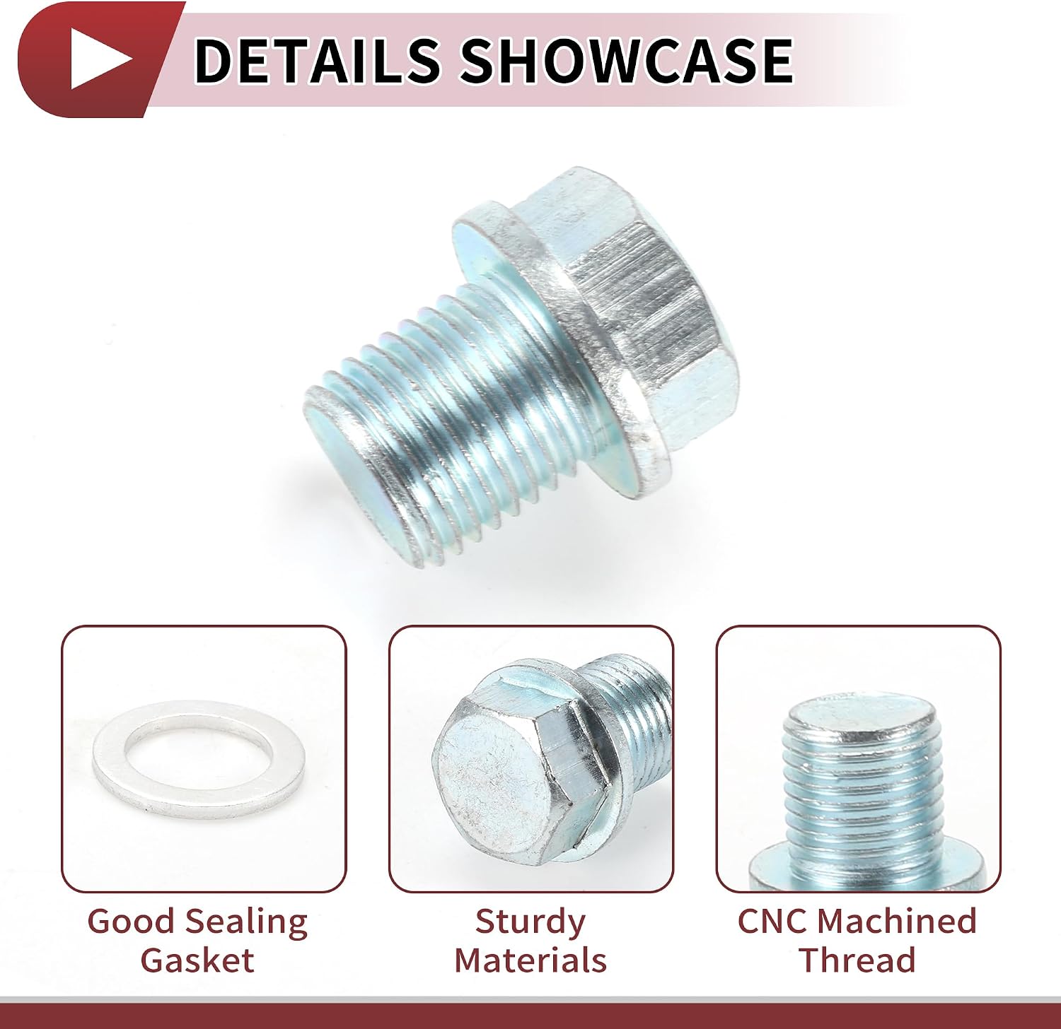 1 Set Oil Drain Plug Oil Pan Drain Bolt Screw Thread Repair with Gasket Silver Tone Steel M10x1 M12x1.25 M13x1.5 M14x1.5 M15x1.5 M16x1.5 M18x1.5