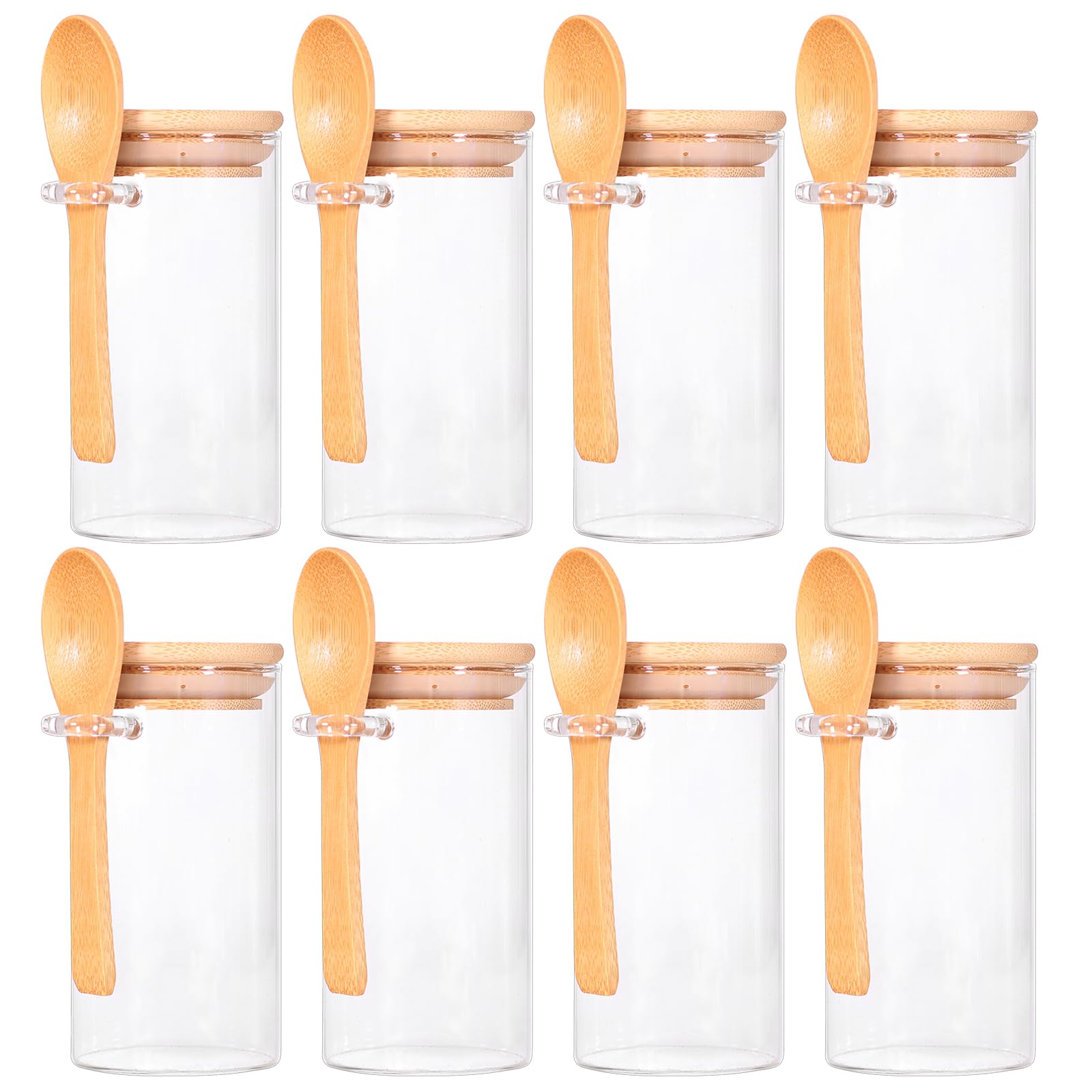 CZFWin Glass Containers with Bamboo Lids and Wooden Spoons, 10 OZ Overnight Oat Jars with Lids and Spoons, Overnight Oats Containers with Scoop for Seasoning, Coffee, Yogurt (8 Pack)