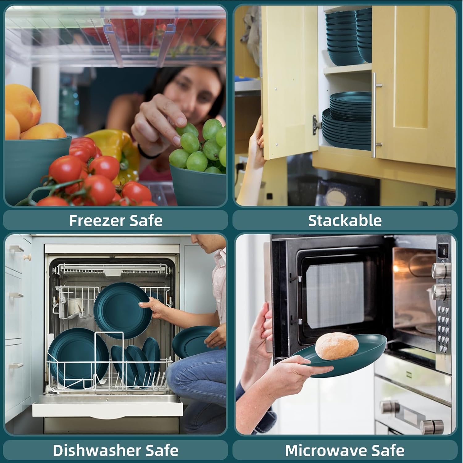 Green Unbreakable Plates and Bowls Sets Microwave and Dishwasher Safe,Dark Green Dinnerware Sets for 8,Christmas Reusable Plastic Dishes Set Lightweight for Kids Elderly Kitchen Adults Camping Outdoor - Image 3