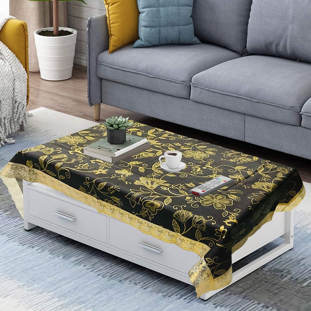 Homerz Premium Center Table Cover Waterproof and Dustproof (Golden Floral, 40x60 inch- Center Table)