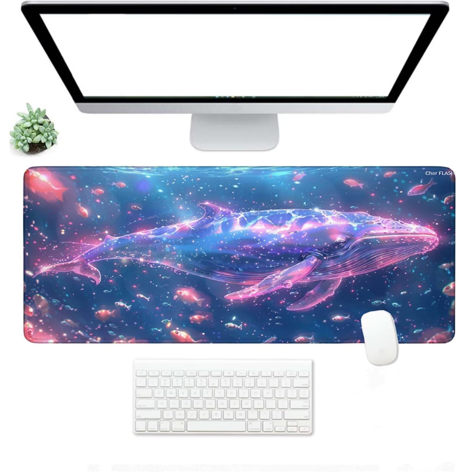 Podkładka pod mysz XXL 1200 x 400 x 3 MM, duża niebieska podkładka pod mysz z wodoodporną i antypoślizgową gumą wieloryb pod ręką zszyte krawędzie, poprawia precyzję i szybkość dla gracza W-792