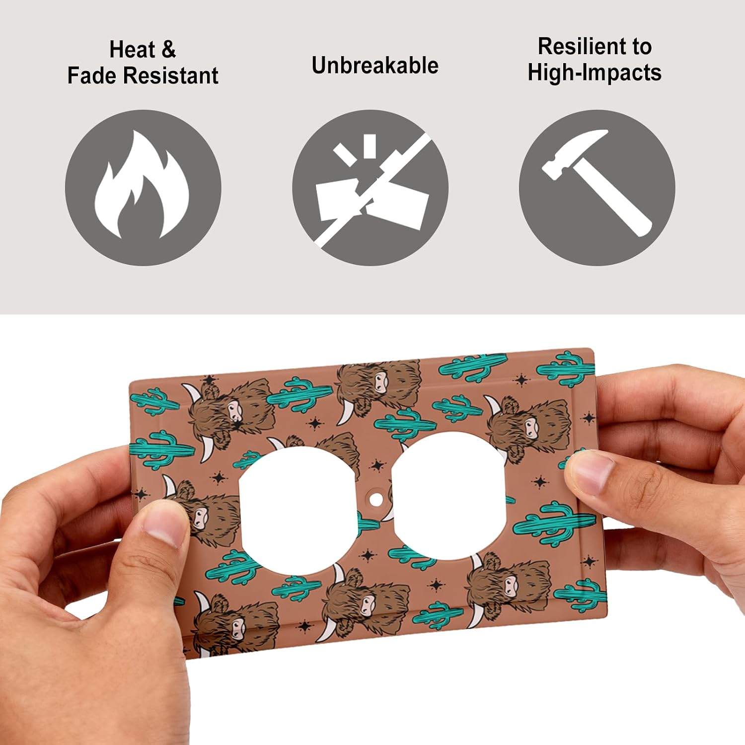 Yak Cute Light Switch Cover Plate Decorative Wall Plates 1 Gang Duplex Outlet Walls Plate Lightswitch Cover Electrical Switchplate Brown Cartoon Cactus Yak Lovers Gifts Wall Decor, 2 Pack