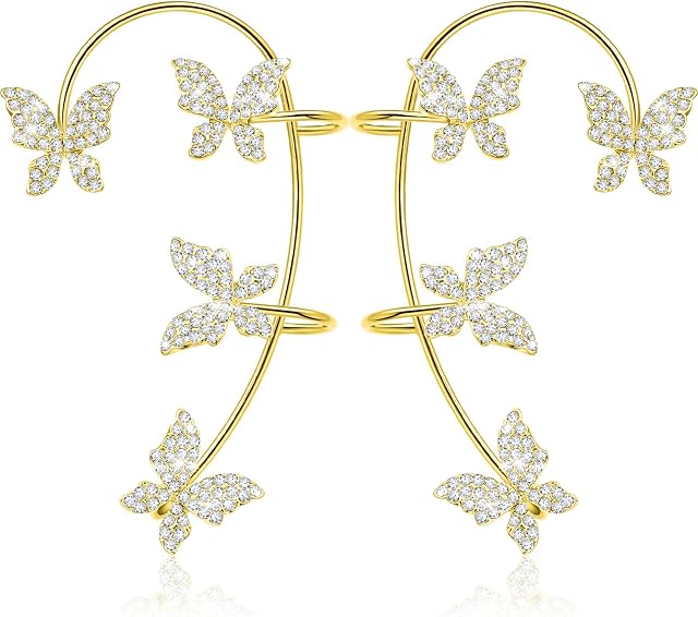 2 Pieces Ear Wrap Earrings Butterfly Cuff Earrings Butterfly Wrap Earrings Vintage Ear Cuff Earrings Butterfly Ear Cuffs Earrings No Piercing Ear Clip for Women Girls Presents