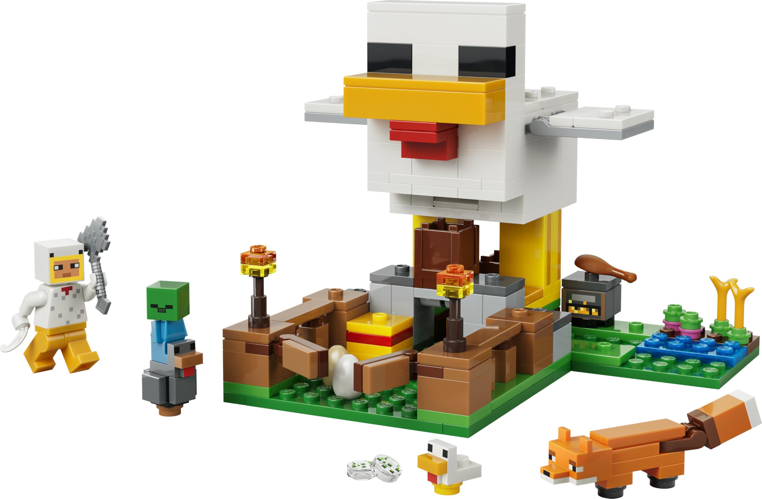 LEGO Minecraft La Ferme à Poulet - Jouet de Construction avec Minifigurine de Fan de Poule, Figurines Mobs de Bébé Zombie & Renard - Cadeau Gaming pour Fille ou Garçon dès 7 Ans 21585