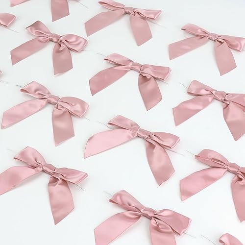 Miniatura 7 de AIMUDI Lazos giratorios para bolsas de golosinas de 3.5 pulgadas, lazos de satén rosa rosa para manualidades, lazos prefabricados con lazos