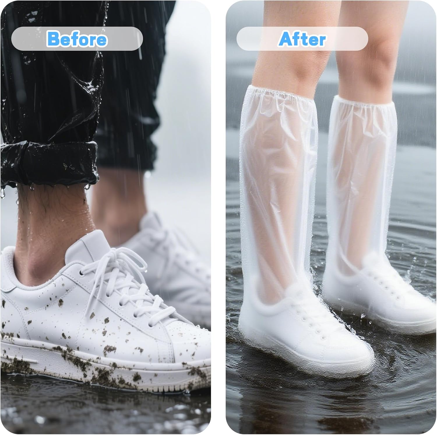 50 PCS Waterproof Shoe Covers for rain, Rain Shoe Covers | Disposable Plastic Rain Shoe Covers, Non-Slip Outdoor Waterproof Shoe Covers（25 pairs，transparent） (8g Short, PE, 19*16 Inch)