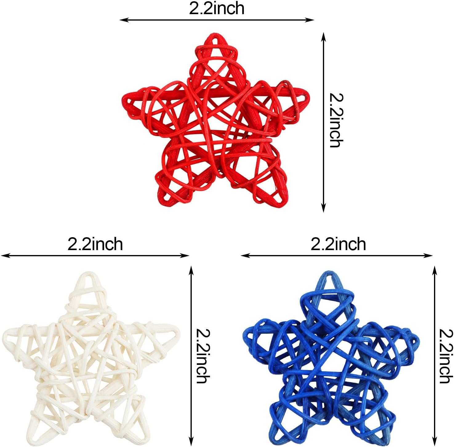 KIMOBER 24PCS 4th of July Patriotic Star Rattan Decoration,2.36 Inch Red White Blue Star Shaped Wicker Balls for Independence Day Memorial Day Decor