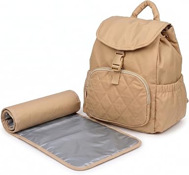 Diaper Bag Backpack for Mom & Dad - Large Baby Bag with Changing Pad & Stroller Straps - Laptop Pocket & Bottle Holder - Polyester, Water-Resistant & Travel Diaper Backpack - Soft Shell - Biege Color
