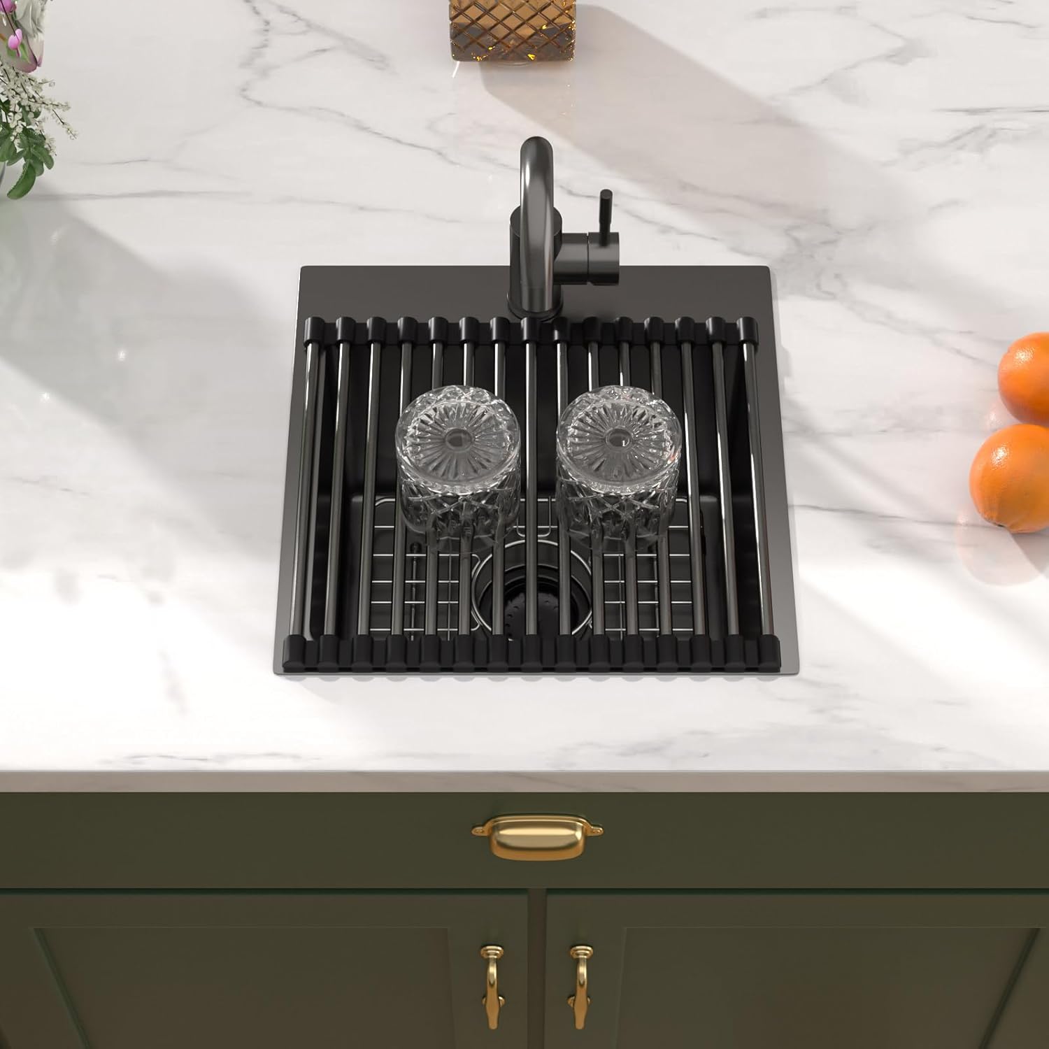 15x15 Inch Black Drop In Bar Sink with Faucet, 16 Gauge 304 Stainless Steel Single Bowl Wet Prep Sink for Kitchen Bar, RV, Outdoor, and Boat, Gunmetal Black #TLT-0017