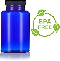 Vista 7 de JUVITUS Paquete de 6 botellas de plástico PET cobalto de 8 onzas con tapa acanalada negra + etiquetas