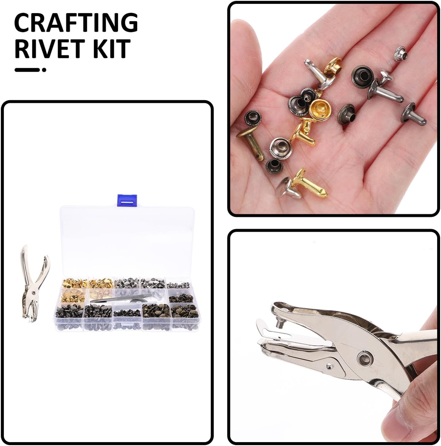NUSITOU Leather Rivets and Punk Studs Kit 480pcs 6mm 8mm Double-Sided Rivet Spikes with Installation Tool for DIY Leathercraft, Clothing, Shoes, and Bags Accessories