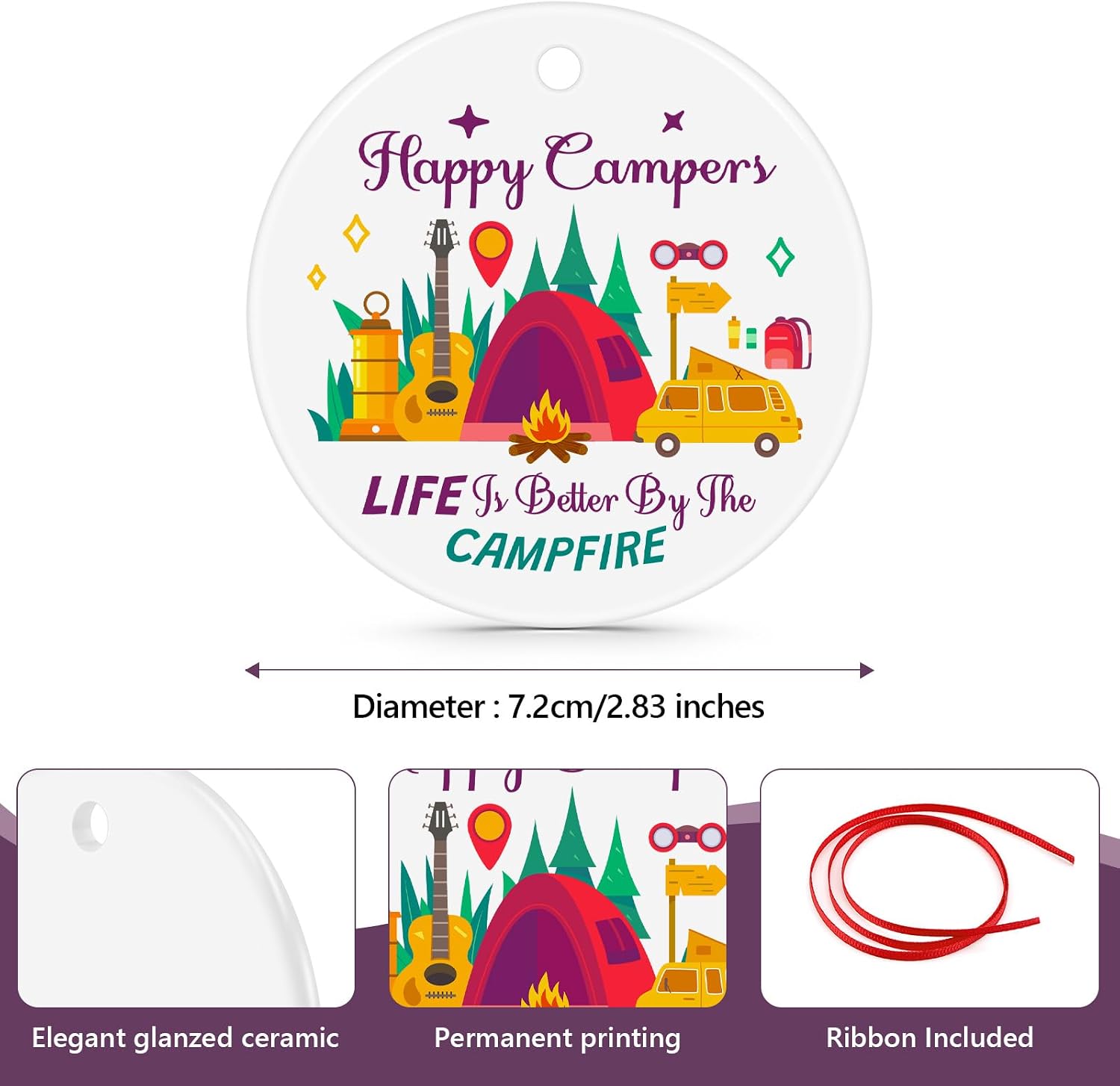 Funny Camper Christmas Ornament Camping Gifts for Camper Lovers Women Men Camping Gift for Families Campers Gift for Couple Ceramic Ornament Campsite Outdoors Rv Travel Trailer Vacation Hiking Present image 2