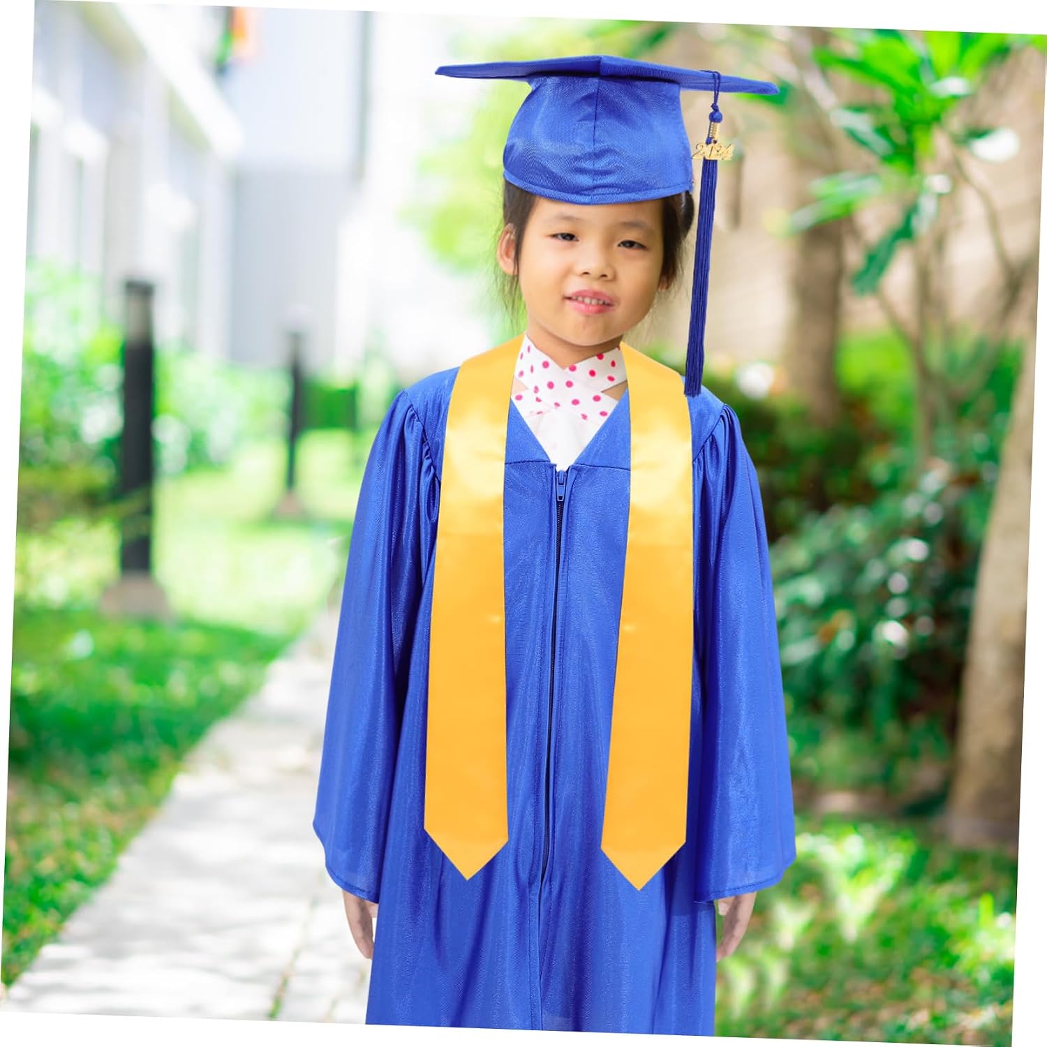 COLLBATH Polished Polyester Graduation Gown Cap Set 2024 Graduation Robes for Kids Washable