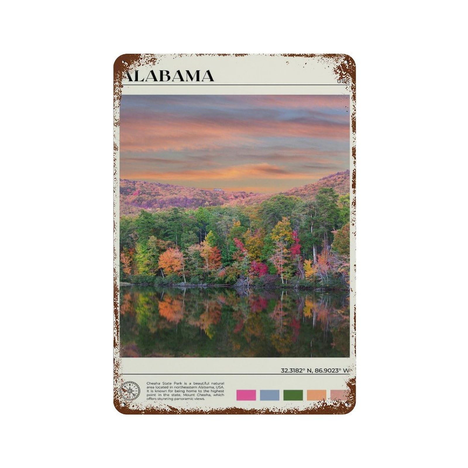 xiaoxiaoshen Real Photo Alabama Decor United States Wall Decor Art Metal Tin Poster Modern Home Decor Art Home Bar Shop Decorations Vintage Sign 30x20cm