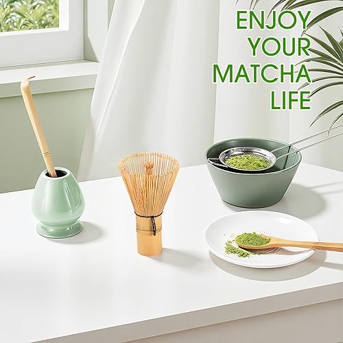 Miniatura 6 de Juego de 5 batidores de matcha, kit de batidores de matcha de bambú con soporte verde, accesorios de ceremonia de matcha japonesa, cuchara, batidor,