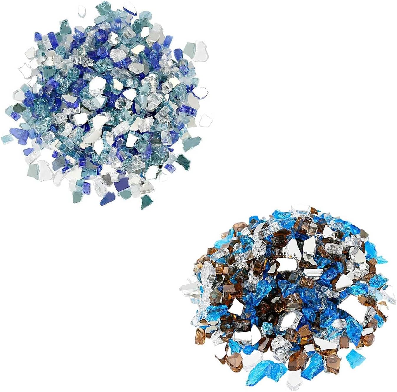Grisun 20 Pound Fire Glass for Fire Pit - 1/2 inch Reflective Fire Glass Rocks, Decorative for Fireplace and Fire Table, Blend of Cobalt Blue, Caribbean Blue and Platinum