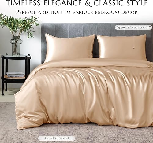 Miniatura 9 de THXSILK Juego de funda de edredón de 3 piezas, ultra suave, lavable a máquina, duradera, 100% de calidad superior todo el lado 19 Momme seda morera