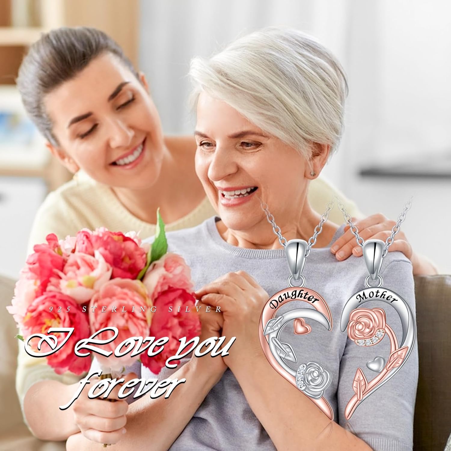 HOOHWE 925 Sterling Silver Matching Heart Necklaces for 2 Mother Daughter Sisters Best Friends Jewelry Gifts - Image 5