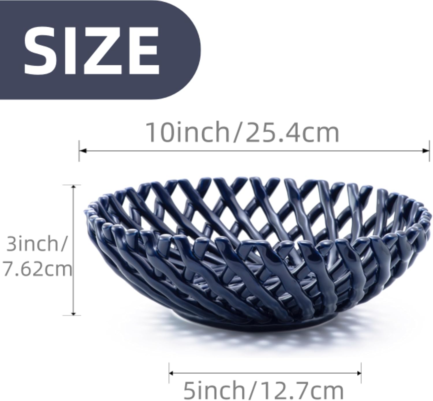 Ceramic Fruit Bowl Basket Bowl for Kitchen 10 Inches Ceramic Decorative Bowls Fruit Basket for Fruit, Vegetables,Gift,Table Countertop,Home (Blue)