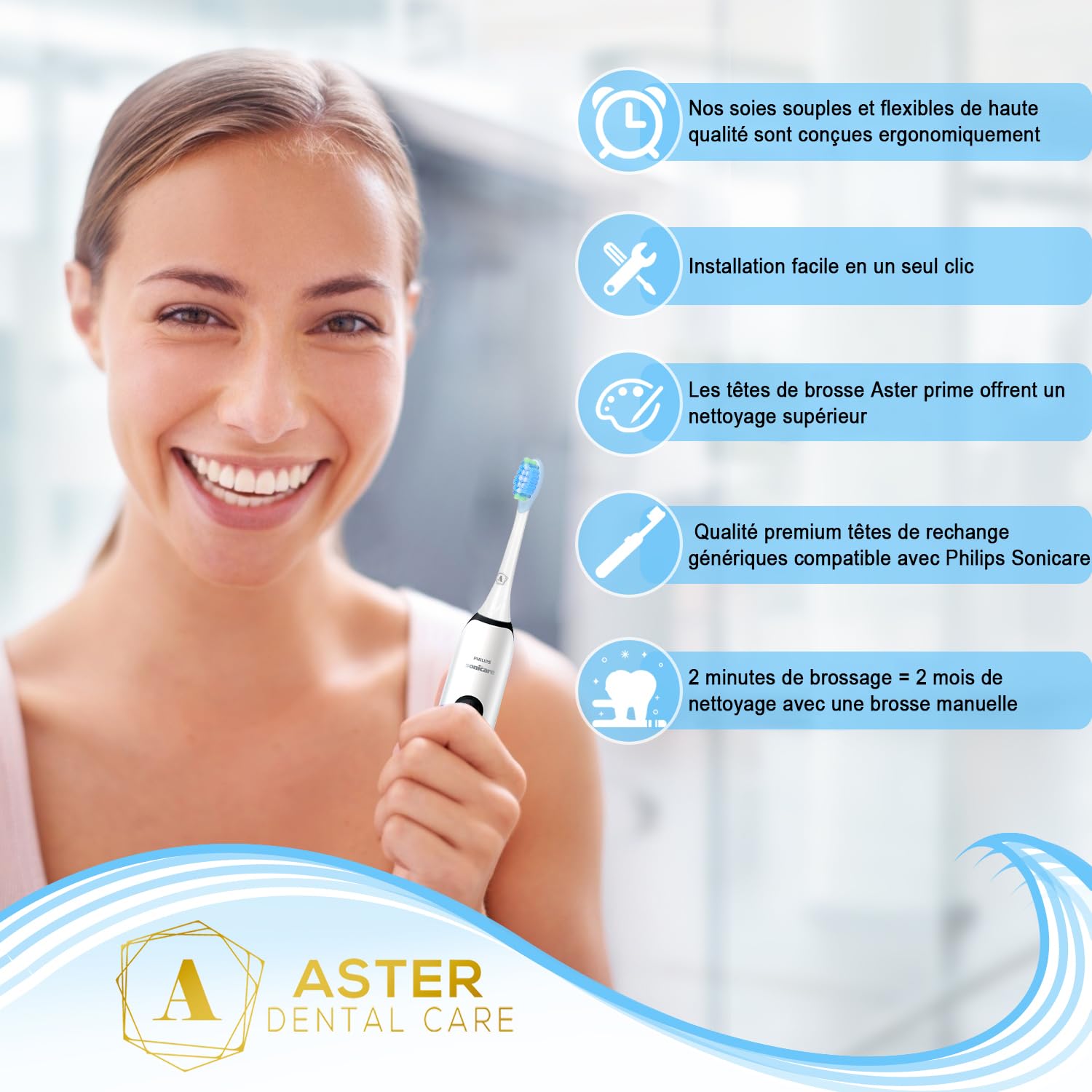 Brossette Compatible avec Philips Sonicare - Aster Têtes de Rechange pour Brosse à Dents Électrique Compatible avec Philips Sonicare Têtes de Brosse à Dents Lot de 16