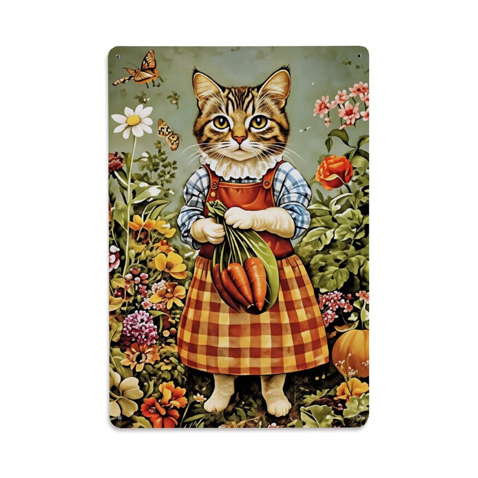 Enderetf Vintage Cat Gardening Carrots Flowers Garden Tin Sign Metal Poster, Home Bar Garage Man Cave Cafe Indoor & Outdoor Wall Decoration 8X12inches