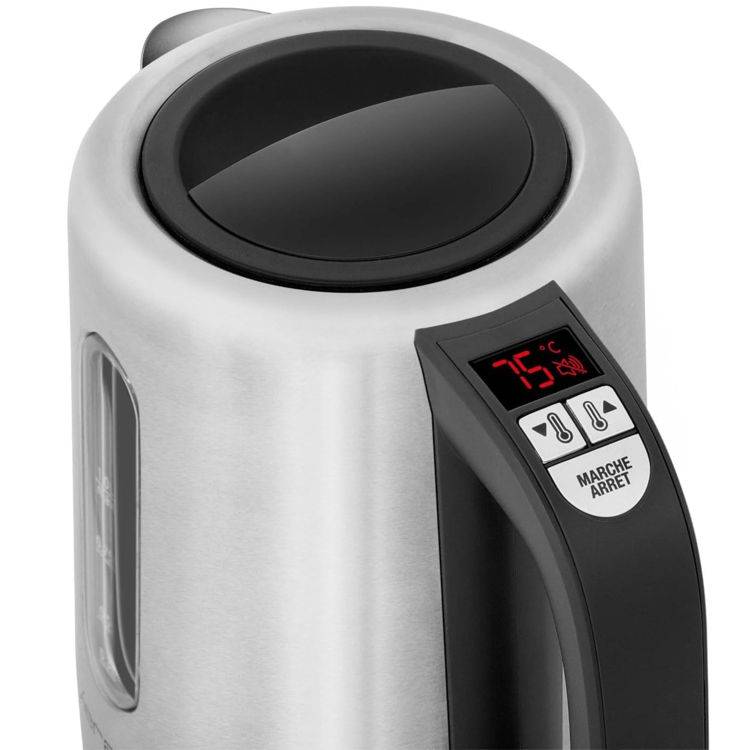 riviera&bar Bouilloire SIENA à Température Réglable - Compacte en Inox Brossé avec Socle Pivotant 360°, Protection Anti Surchauffe, Écran Digital et Maintien au Chaud - 1L - Inox