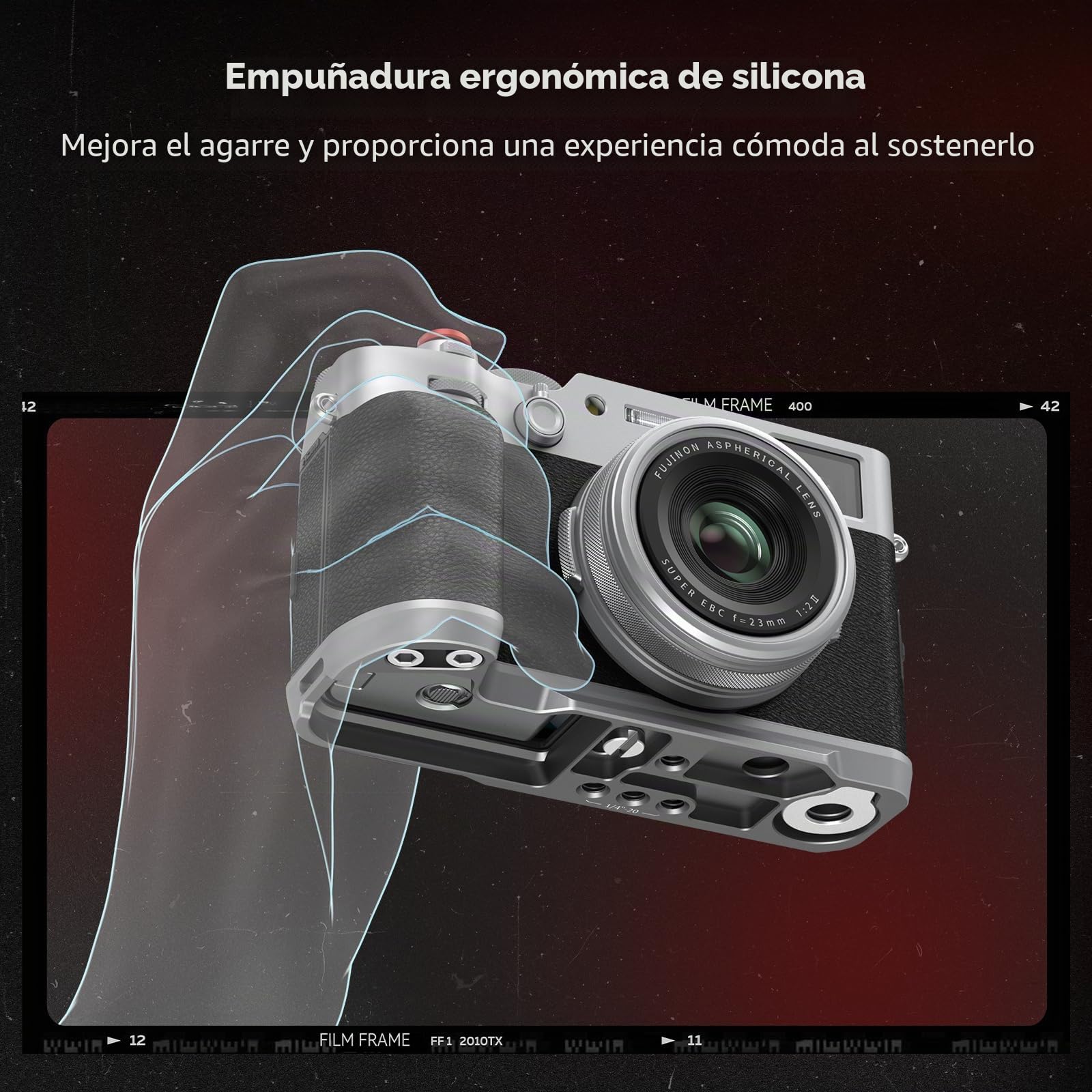 SMALLRIG X100VI Empuñadura en Forma de L para Cámaras FUJIFILM X100VI y X100V, Placa de Liberación Rápida Incorporada para Arca, Mango Lateral de Silicona Liviano, con Botón Obturador - 4555