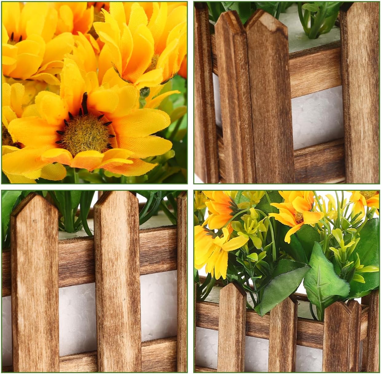 Yardwe Artificial Sunflower Plant with Picket Fence Pot 11.81In - Fake Sunflower Decoration for Home Office Classroom Corner Indoor Faux Flower Plant with Fence