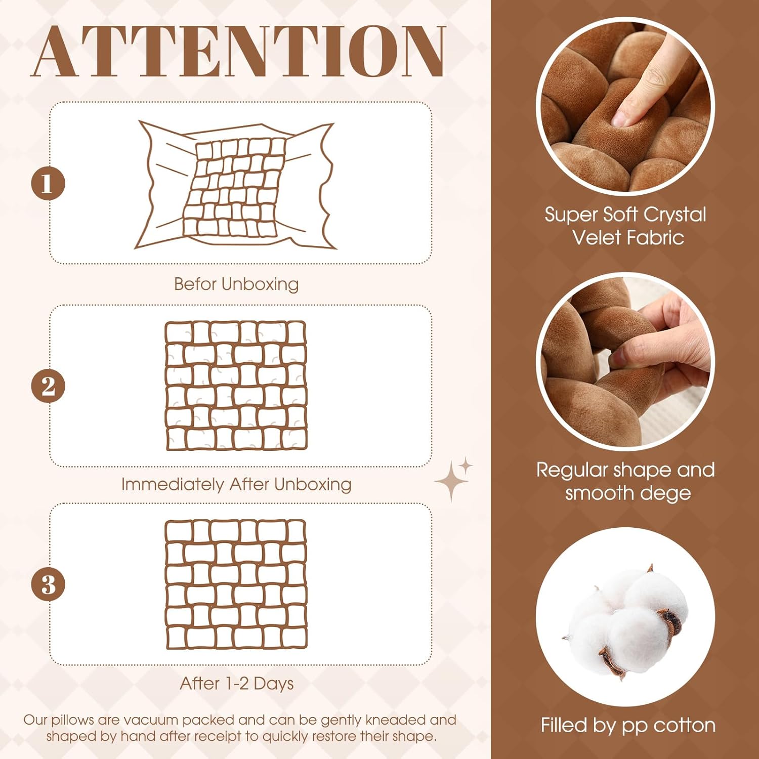 Wenqik 2 Pcs Knot Pillows Square Knotted Plush Throws Soft Accent Pillows Decoration Cushion for Couch Home Office Living Room Bedroom Bed Sofa Decor, 12'' x 13''(Brown,Crystal Velvet) - Image 3