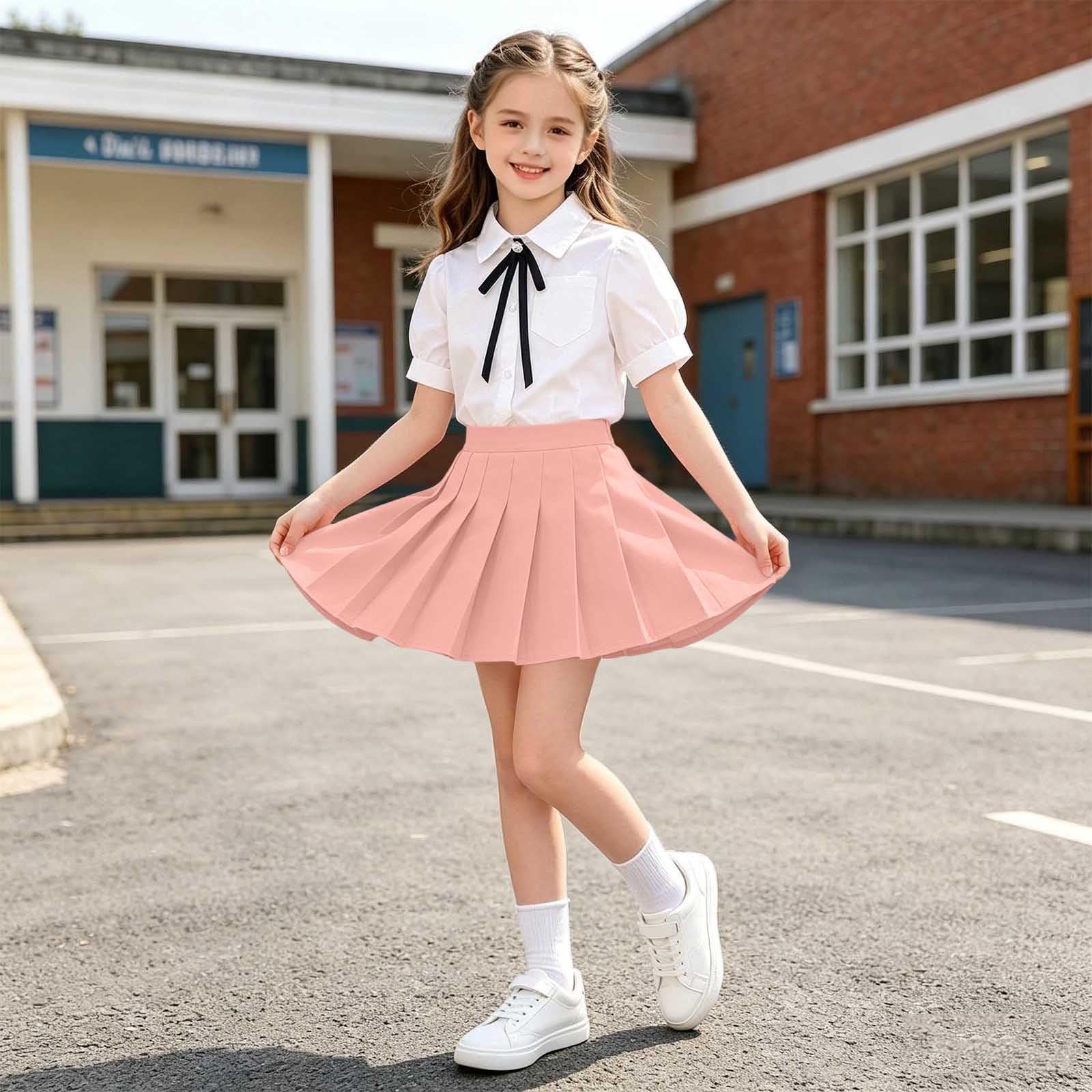 duxyoz Mädchen-Schuluniform-Rock-Set, Sommer, 2-teiliges Outfit, kurzärmelig, Button-Down-Shirts und hohe Taille, plissierte Mini-Röcke, zweiteilige Outfits, niedliche Partykleidung, Kleidungssets, 2