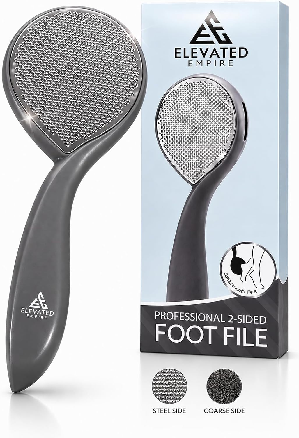 Foot File Callus Remover for Feet, Dual Sided Stainless Steel Foot Rasp with Coarse & Fine Surface, Professional Pedicure Foot File for Hard Skin, Dead Skin & Cracked Heel Removal(Gray)