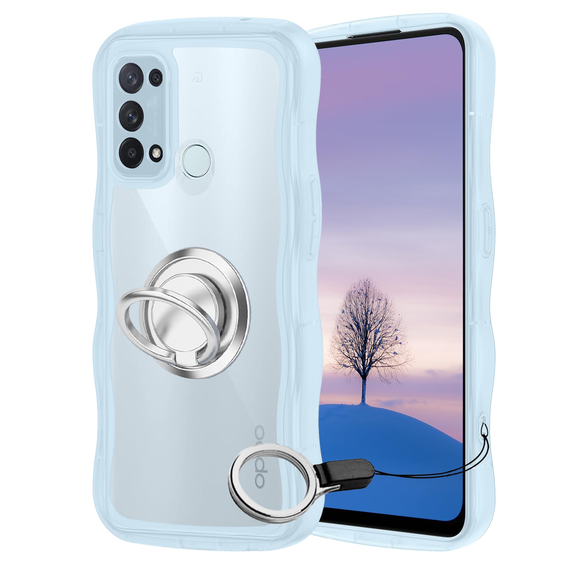 Amazon.co.jp: OPPO Reno5 A ケースブルー ウェーブ リング付き TPU