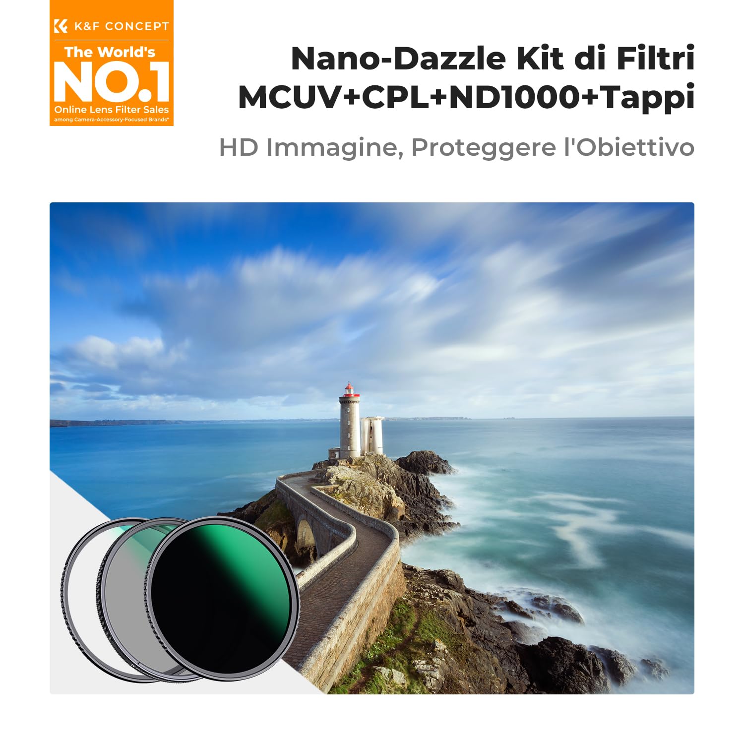 K&F CONCEPT Nano-Dazzle 62mm Kit Filtri Protezione UV + CPL +ND1000+ Tappo | Filtro di Protezione UV + Polarizzatore CPL + ND1000 Densidad Neutral + 2 Tappi con 3pcs Panni di Pulizia - FS504