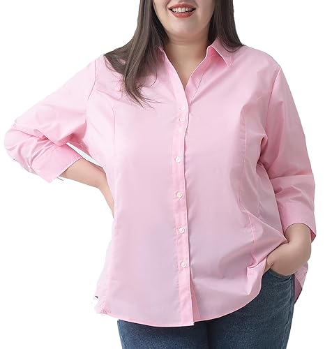 Plus Size 3/4 Sleeve Shirts for Women Button Down Shirts