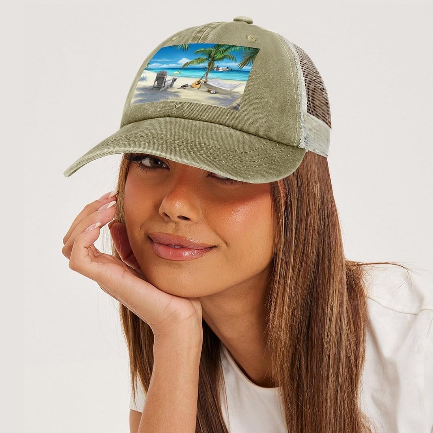 Guitar on The Beach Hat Personalized Adjustable Cowboy Cap Cotton Cap Trucker Hats Dad Hat for Men Women