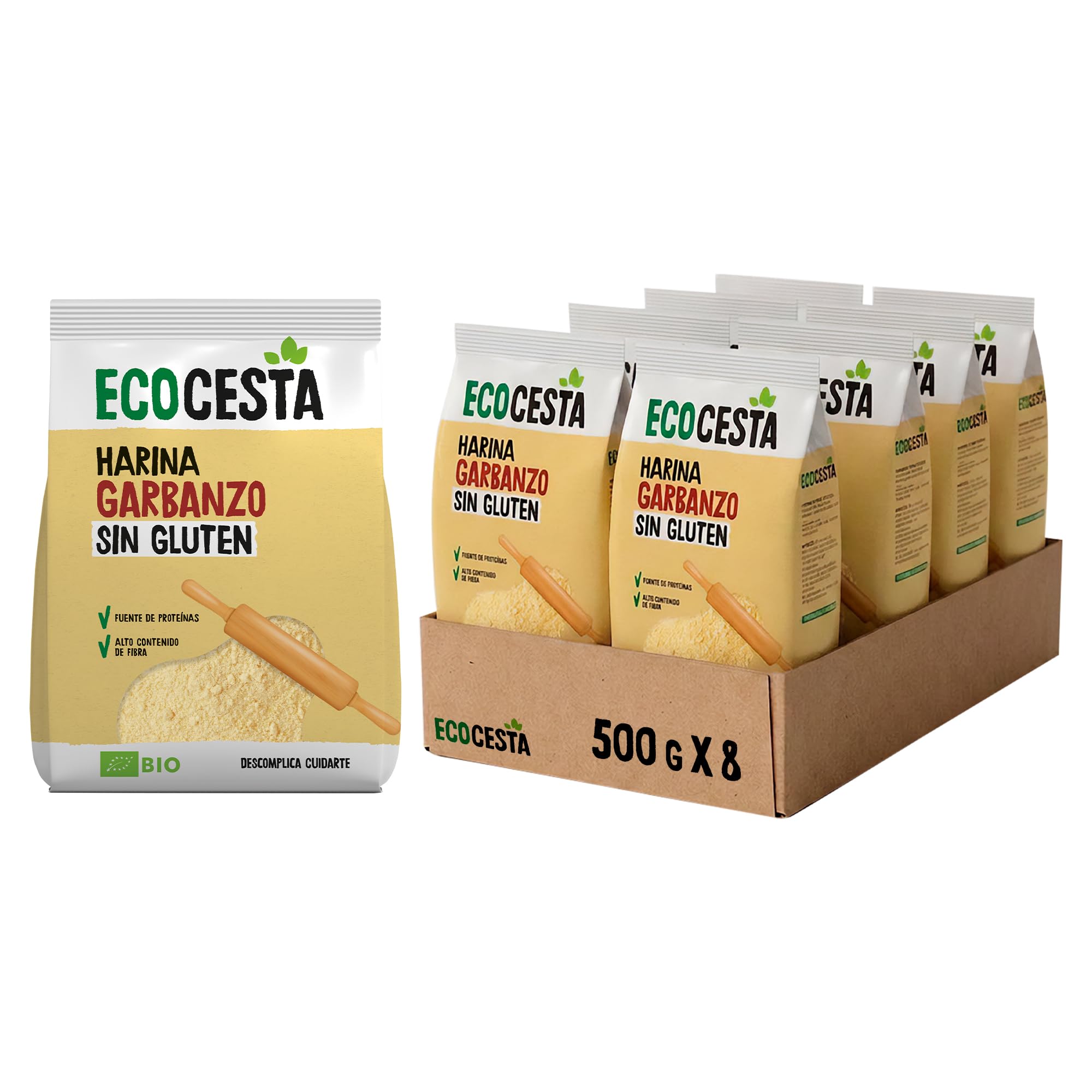 Ecocesta - Pack de 6 Unidades de 500 g de Harina Ecológica de Garbanzos - 500 g - Contribuye a Mejorar el Tránsito Intestinal - Aporta una Dosis Extra de Energía