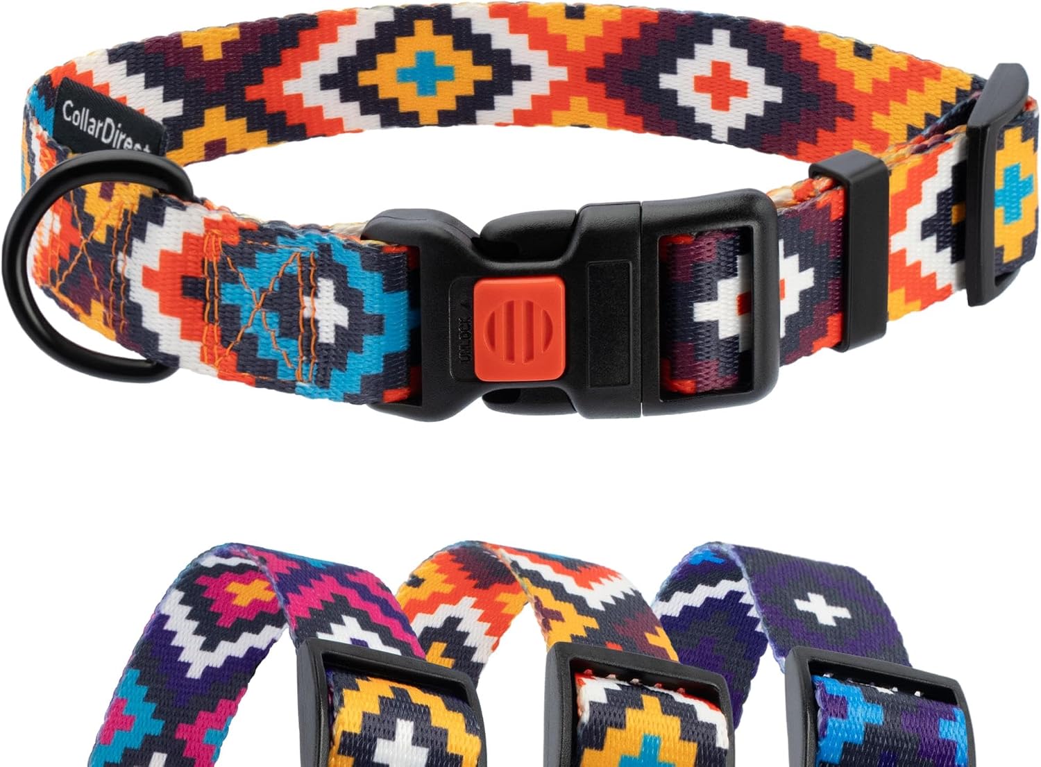 CollarDirect Aztec Dog Collar Adjustable Nylon Tribal Pattern Geometric Pet Collars for Dogs Small Medium Large Puppy (Aztec Sunset, Neck Fit 18"-26"
