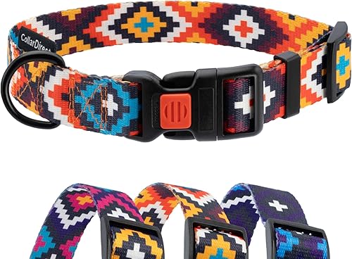 CollarDirect Collar azteca ajustable de nailon con patrón tribal geométrico para mascotas, para perros pequeños, medianos y grandes (Aztec Sunset,
