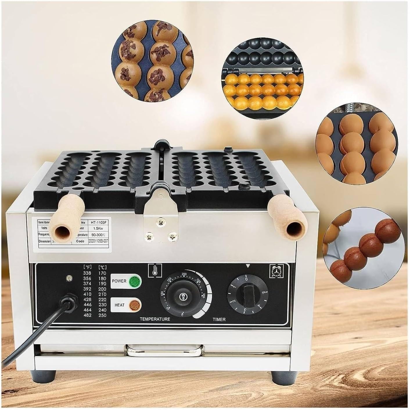 Waffle Pancake Maker, 50-300 Celsius Adjustable Temperature With Timer, Electric Takoyaki Pan For Commercial Or Home Use 1400W
