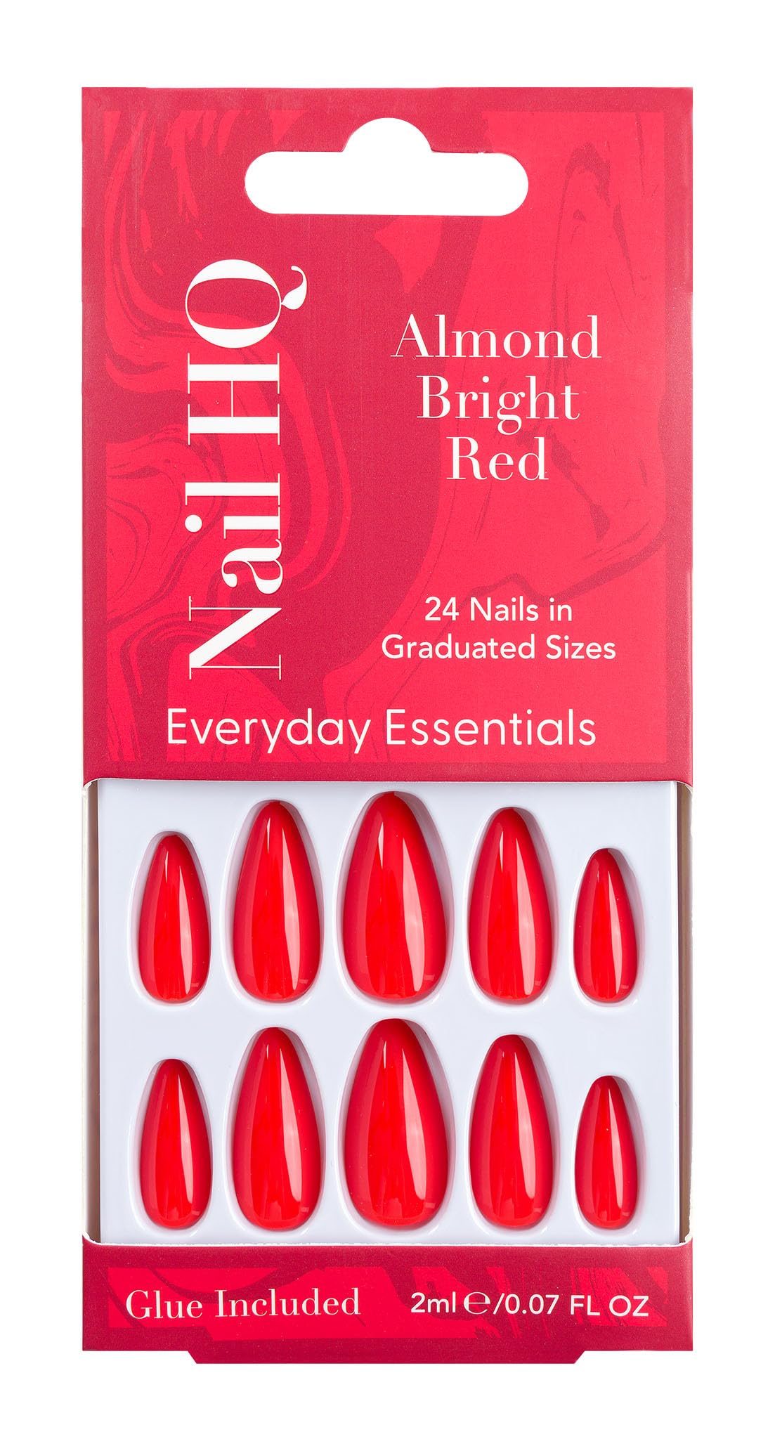 Nail HQ Press On Nails – Almond Bright Red Nails, 24 Durable Glossy Finish False Nails for Salon-Quality Manicure at Home