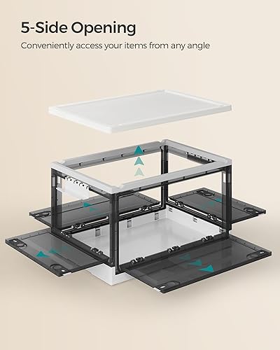 Miniatura 4 de SONGMICS Contenedores de almacenamiento de plástico con tapas, 18 galones (72 cuartos de galón), organizador de armario apilable, 5 puertas, paquete