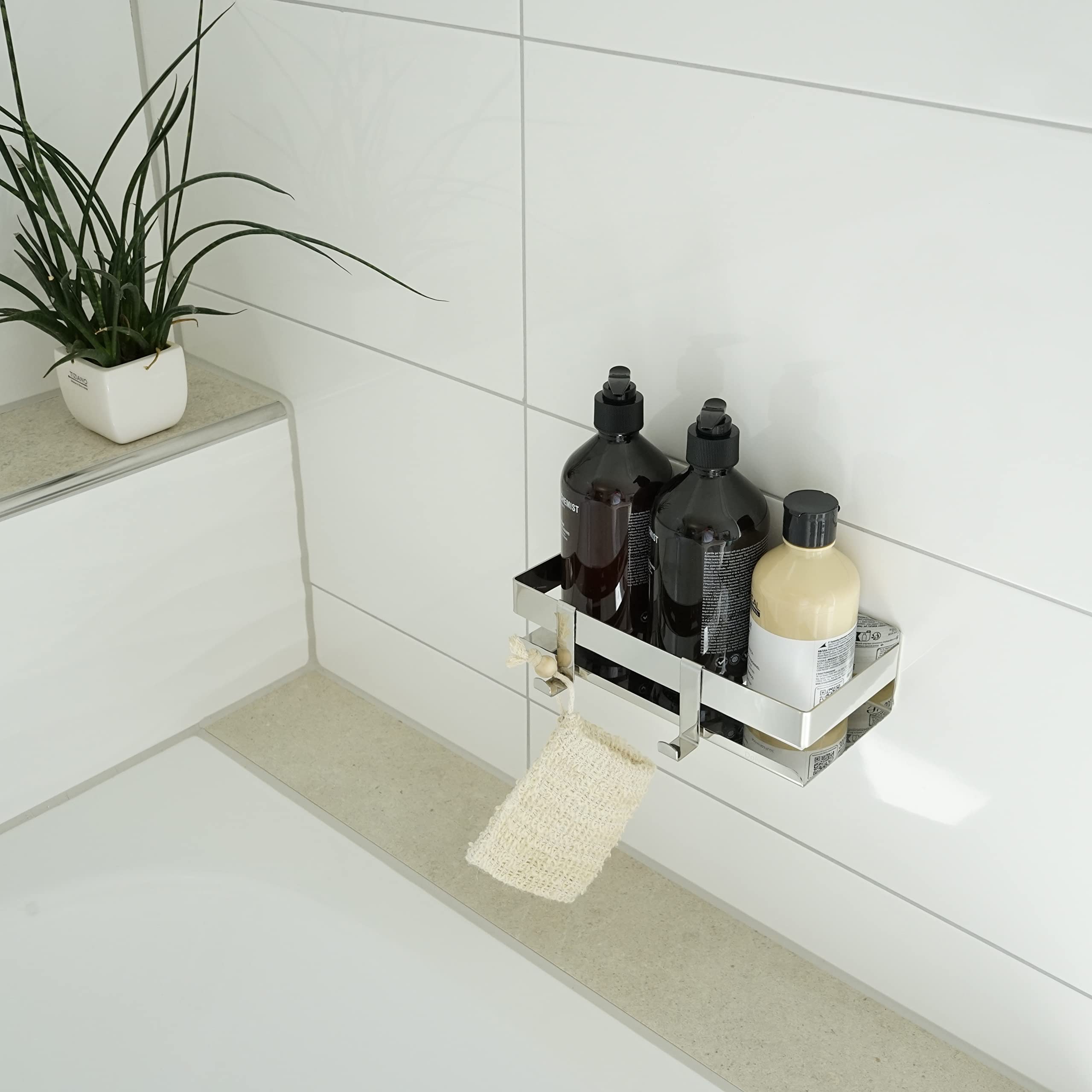 Étagère De Douche En Acier Inoxydable - À Coller - 40 X 9,5 X 5 Cm