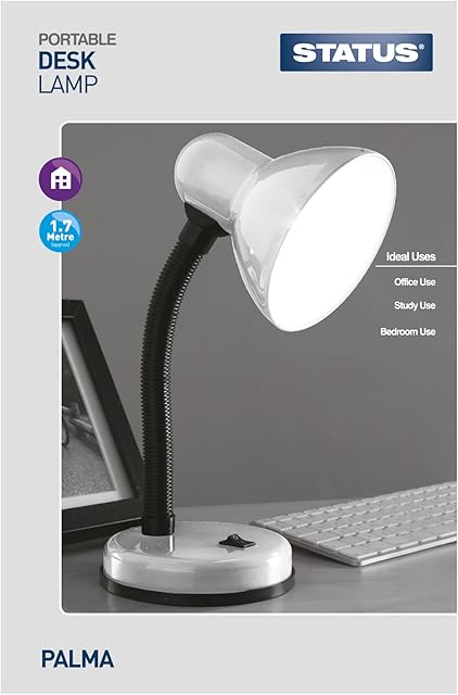 Status Palma Desk Lamp | Flexible Desk Light | Silver Desk Lamp | Study, Office, Bedroom | SBDL2028ESSLV16